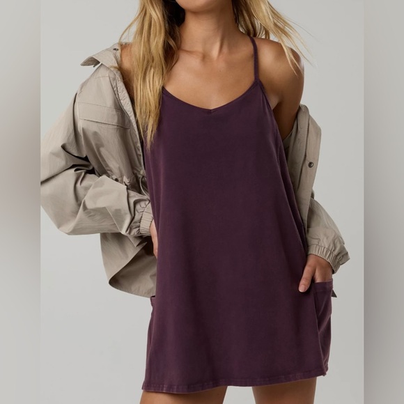 OFFLINE By Aerie OG Cotton Racerback Mini Dress with Pockets  in Cool Berry - Picture 1 of 6